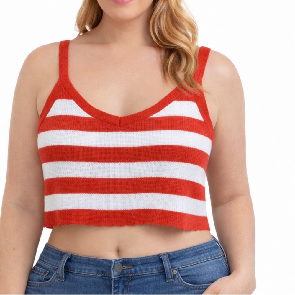 Universal Thread Women’s L Orange White Striped Sweater Knit Crop Tank Top
